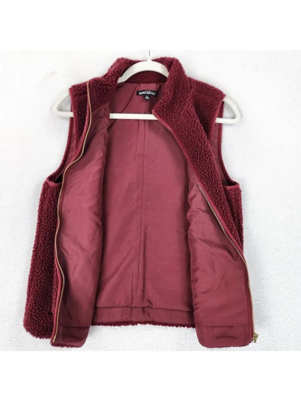 J Crew Vest Womens Small Red Sherpa Fleece Mercantile Full Zip Pockets Casual